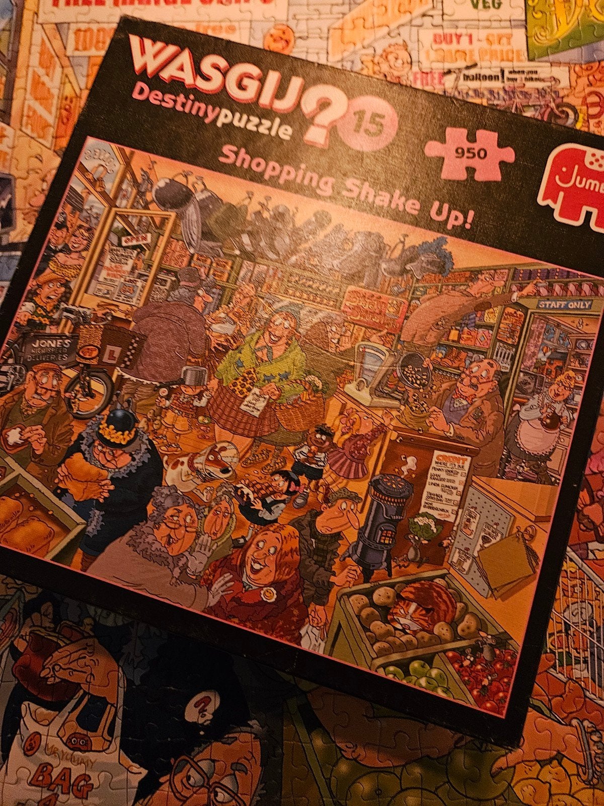 Wasgij Destiny 15: Shopping Shake Up! 950 stukjes, Ophalen of Verzenden, 500 t/m 1500 stukjes, Gebruikt, Legpuzzel