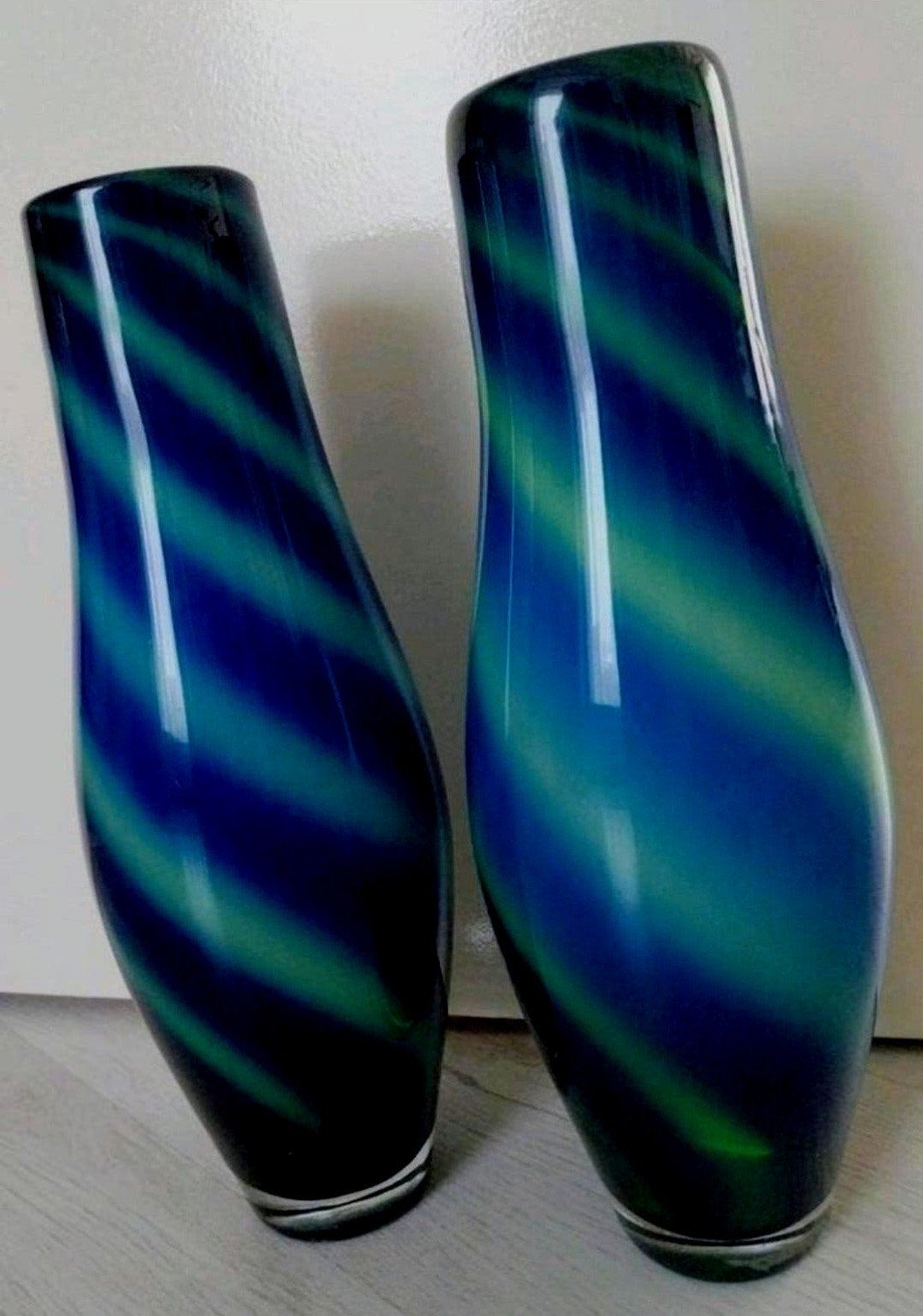 Twee unieke handgemaakte vazen - Blauw/Groen, 37x7 cm, Ophalen of Verzenden