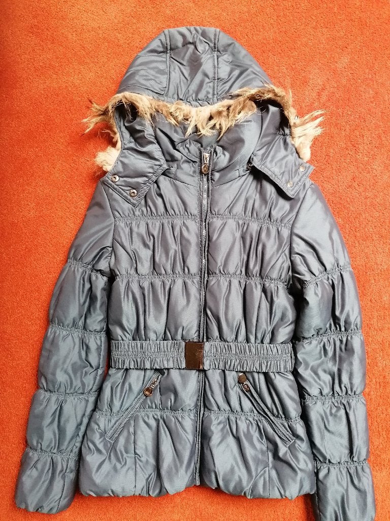 Winterjas blauw met grijzige gloed mt M, Maat 38/40 (M), Anonymous & Famous, Blauw, Ophalen of Verzenden