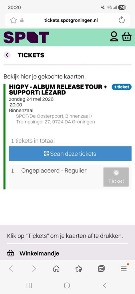 Ticket Hiqpy Oosterpoort, Tickets en Kaartjes, Eén persoon, Trein, Met bestemming of datum
