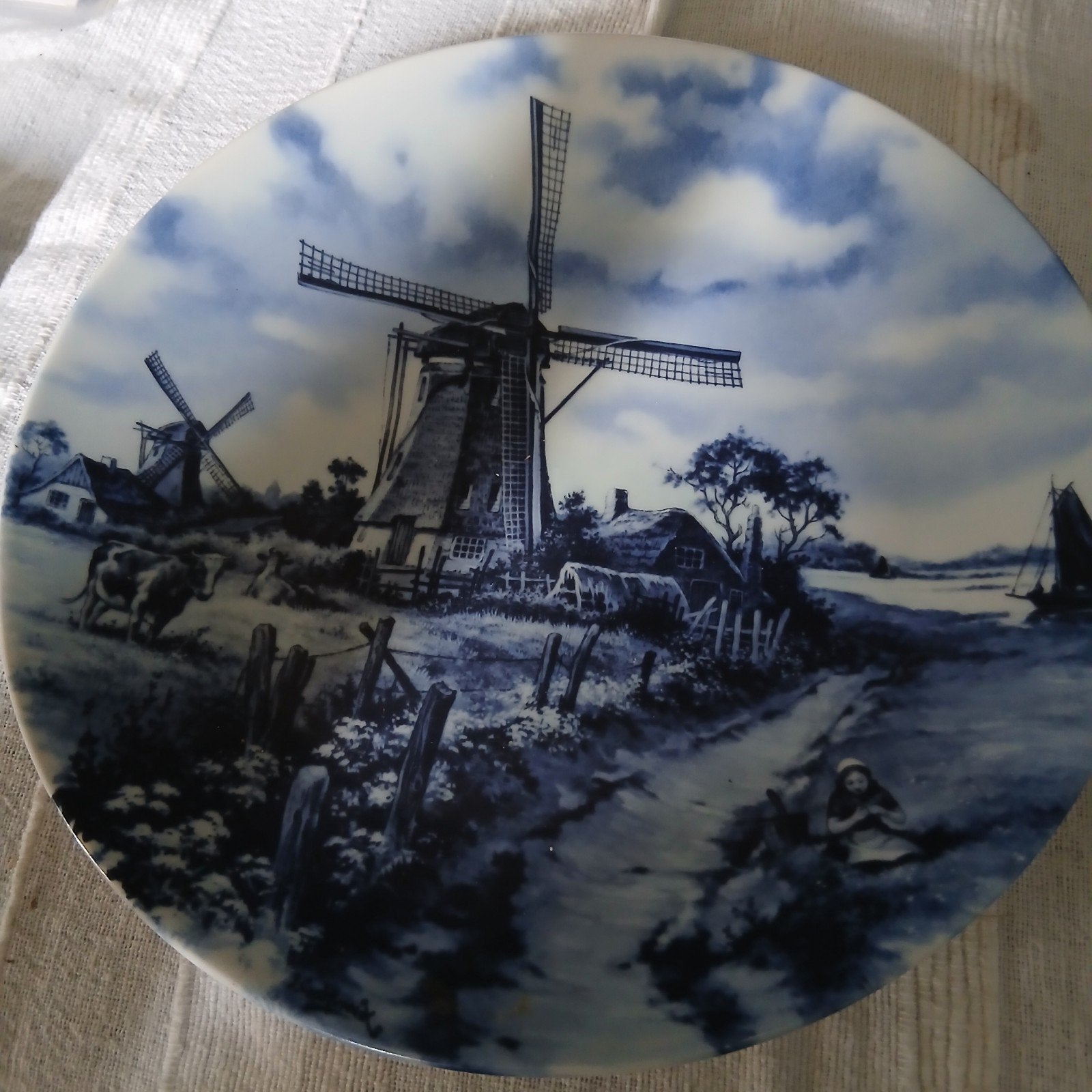 Delfts Blauw Wandbord - Molenlandschap 1984, Antiek en Kunst, Ophalen of Verzenden