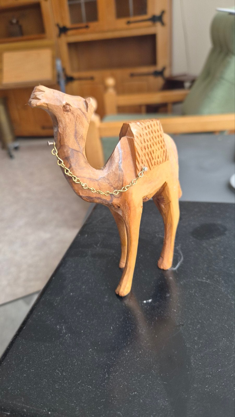 Houten kameel beeldje met zadel en ketting, Hout, Ophalen of Verzenden, Bruin, Oosters