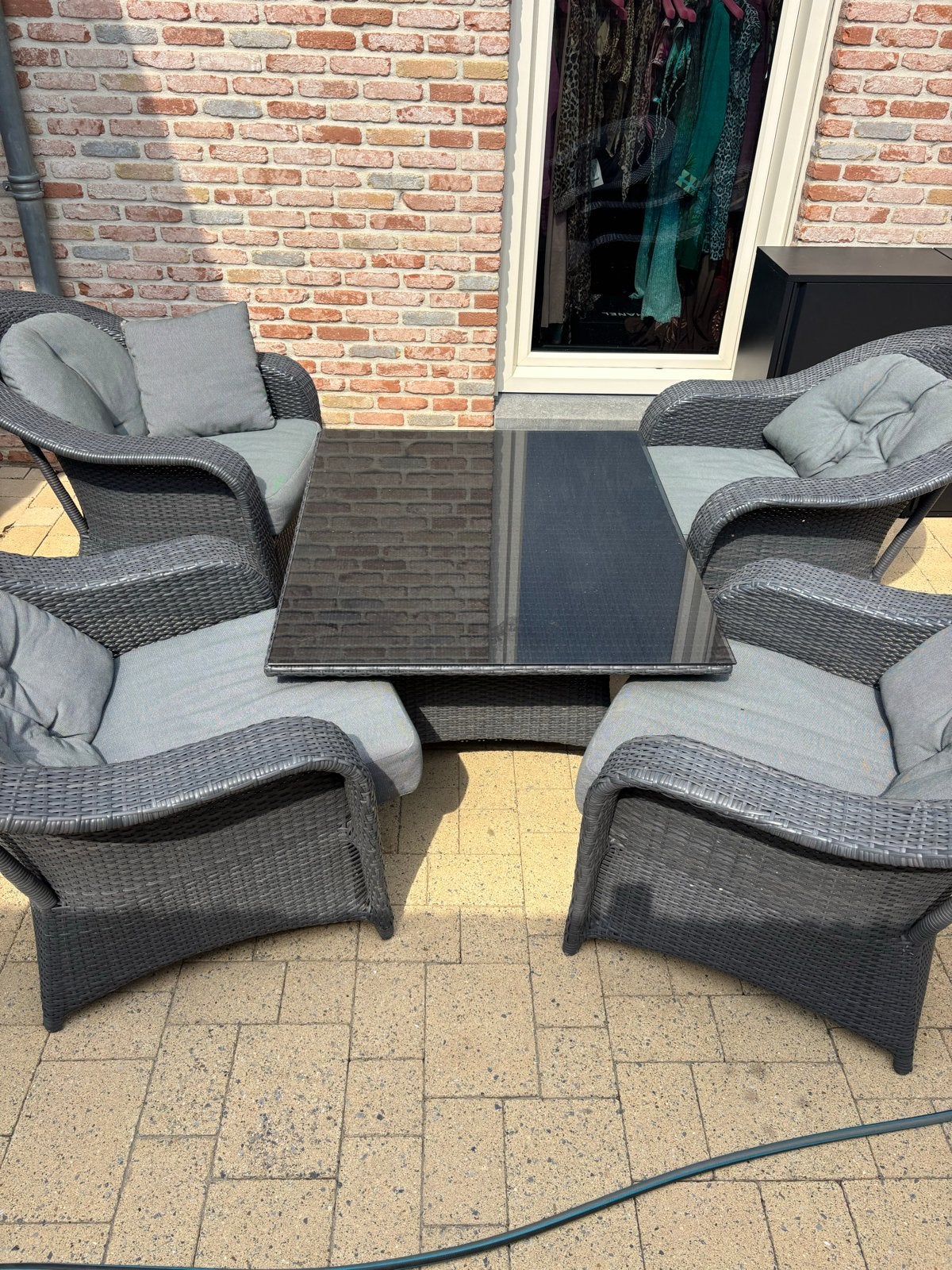 Hartman Wicker Tuinset met 4 Stoelen en Tafel, Tuin en Terras, Ophalen, 4 zitplaatsen, Gebruikt, Wicker