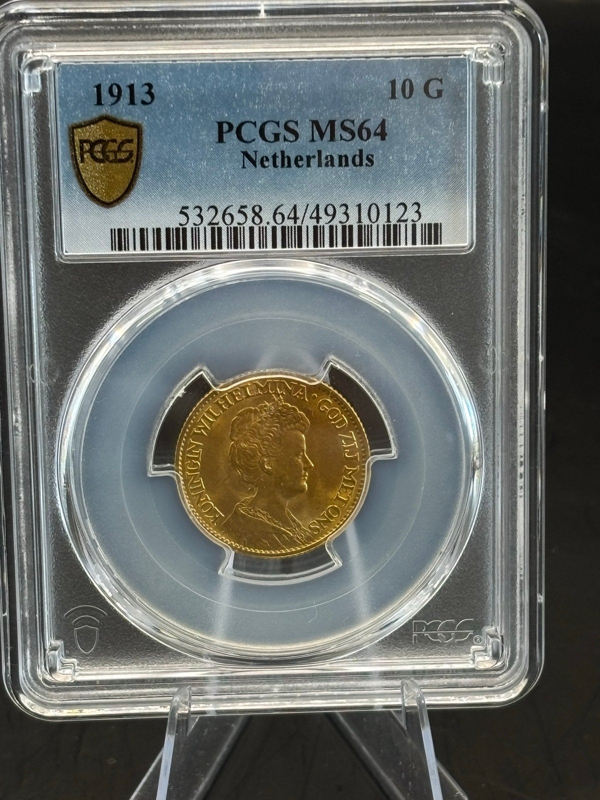Gouden 10 gulden 1913 PCGS MS64 Wilhelmina, Postzegels en Munten, Koningin Wilhelmina, Losse munt, 10 gulden, Goud