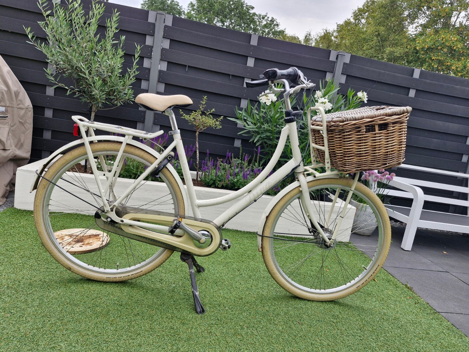 Damesfiets met mand - Crème wit, Velgrem, 50 tot 53 cm, Ophalen, Overige merken