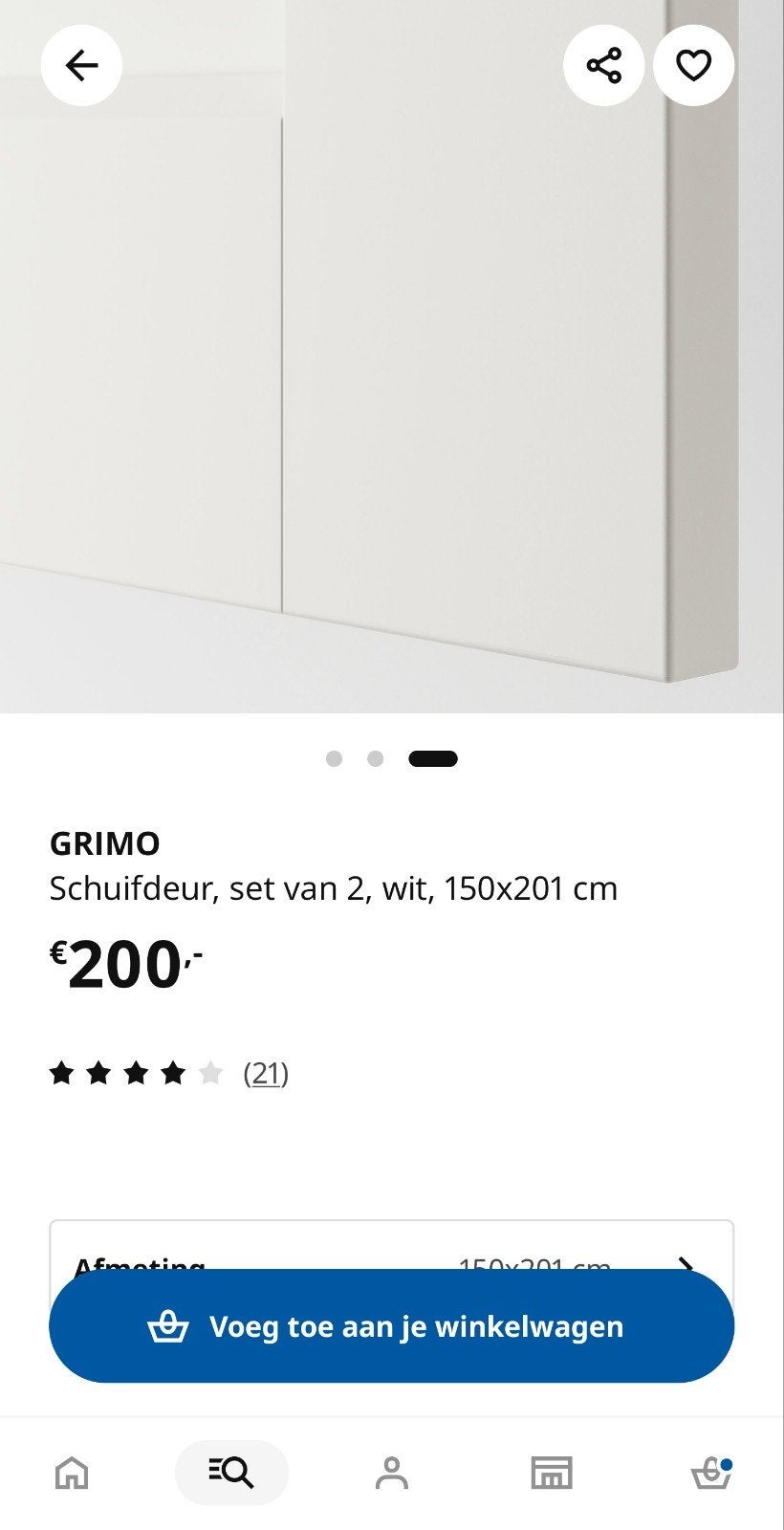 GRIMO Schuifdeur, set van 2, wit, 150x201 nieuwe zonder doos, Ophalen, Overige materialen, 100 tot 150 cm, 200 cm of meer