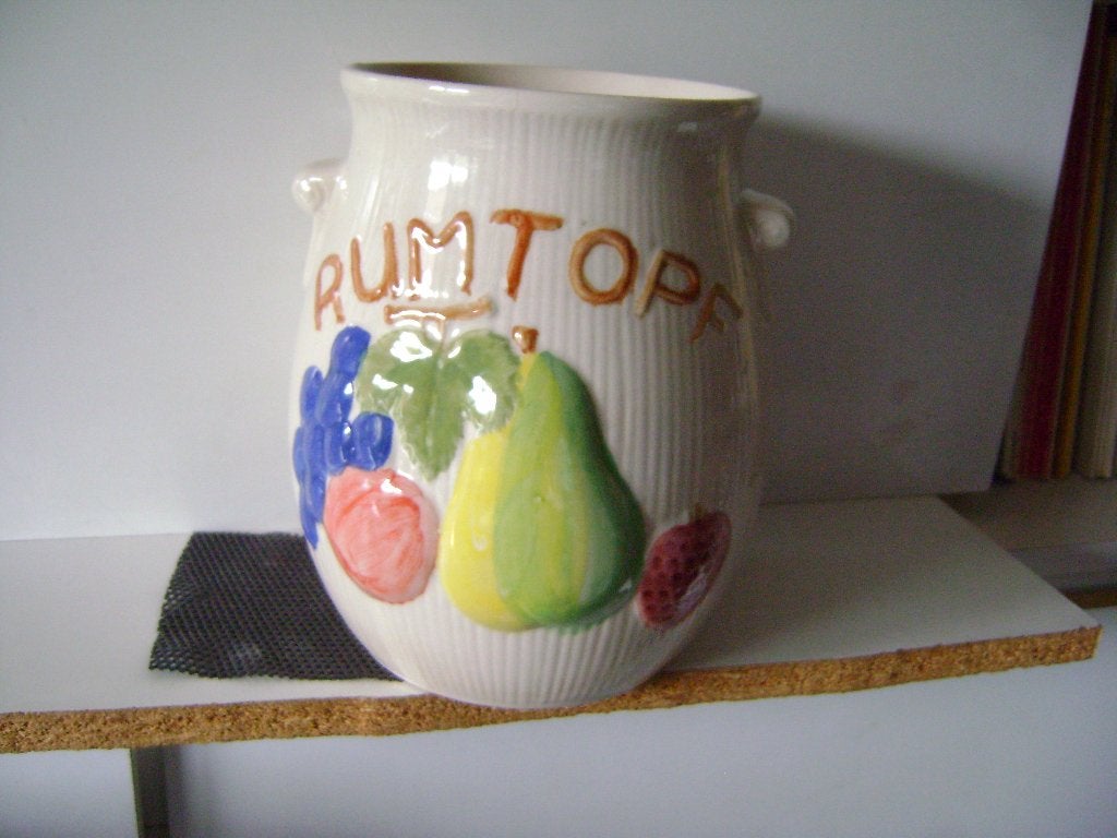 Rumtopf gedecoreerd met fruit 22cm hoog, Overige typen, Ophalen of Verzenden, Zo goed als nieuw, Steen/keramiek