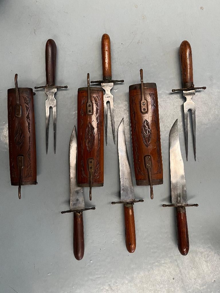 vintage carving set messenset vorkenset ✅, Ophalen of Verzenden, Rvs of Chroom