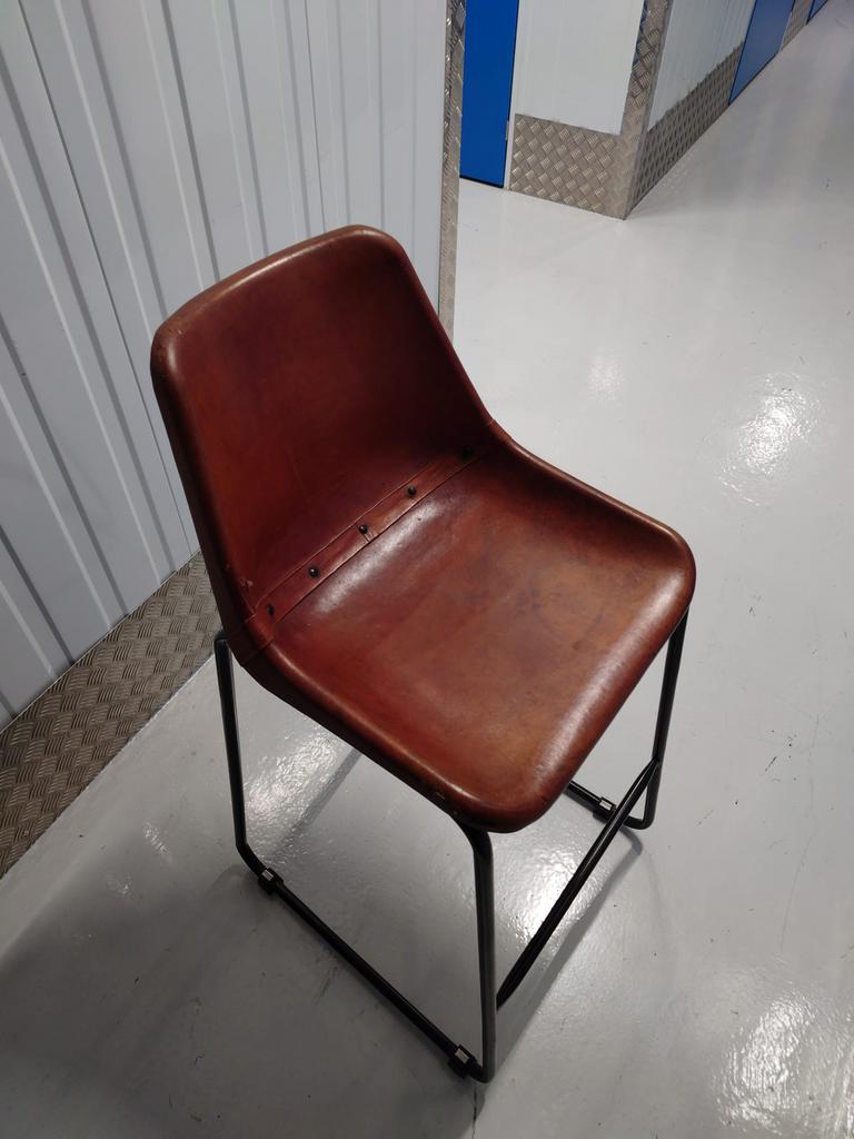 Set van 4 hoge eetkamerstoelen met geitenleren zitting, Ophalen, Gebruikt, Bruin, Vier