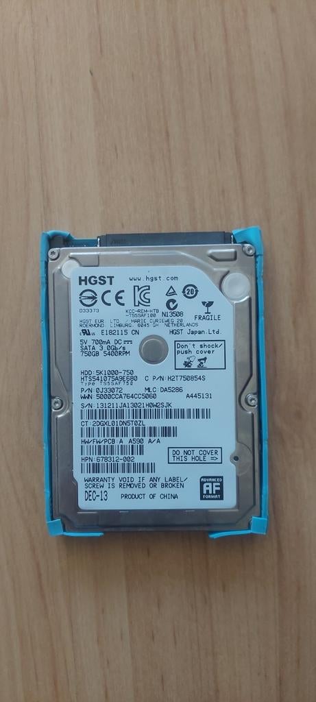 HGST 750GB 2.5 inch SATA Laptop Harde Schijf (HDD), Computers en Software, Harde schijven, Ophalen of Verzenden, Gebruikt, Laptop