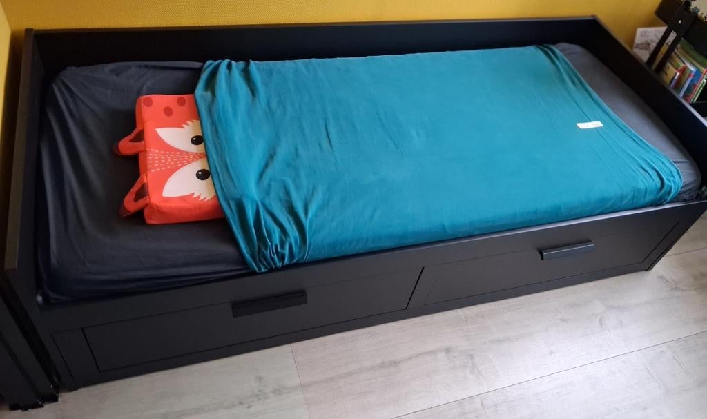 Ikea bedbank Brimnes, Ophalen, Gebruikt, Eenpersoons, Zwart