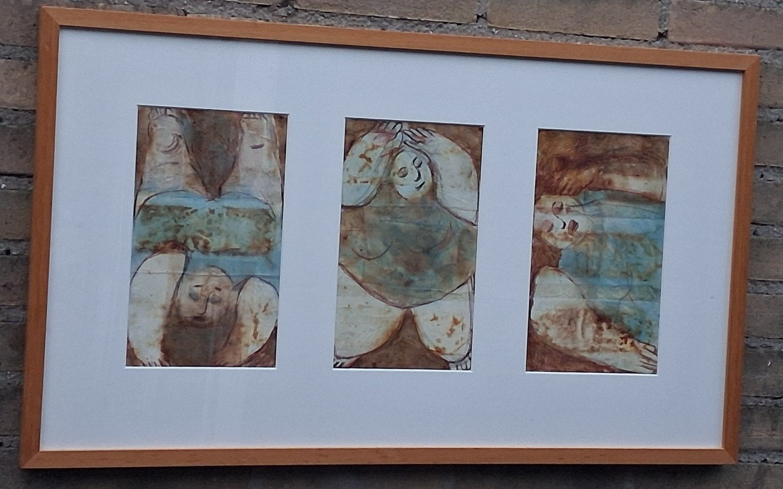 Drieluik. Voluptuous ladies. Karen Templin-Gleese ? 79/46 cm, Ophalen, Aquarel, Overig onderwerp, Papier/karton