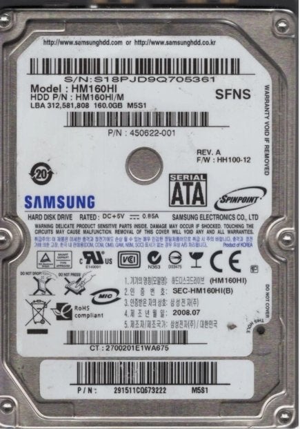 Samsung HM160HI 160GB 2,5" SATA Harddisk, Computers en Software, Intern, 160GB, Refurbished, Ophalen of Verzenden