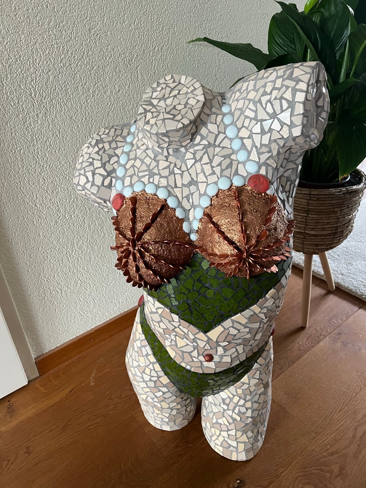 Unieke Handgemaakte Mozaïek Torso Vrouw - 77 cm, Ophalen, 50 - 100 cm, Handgemaakt, Steen of Keramiek