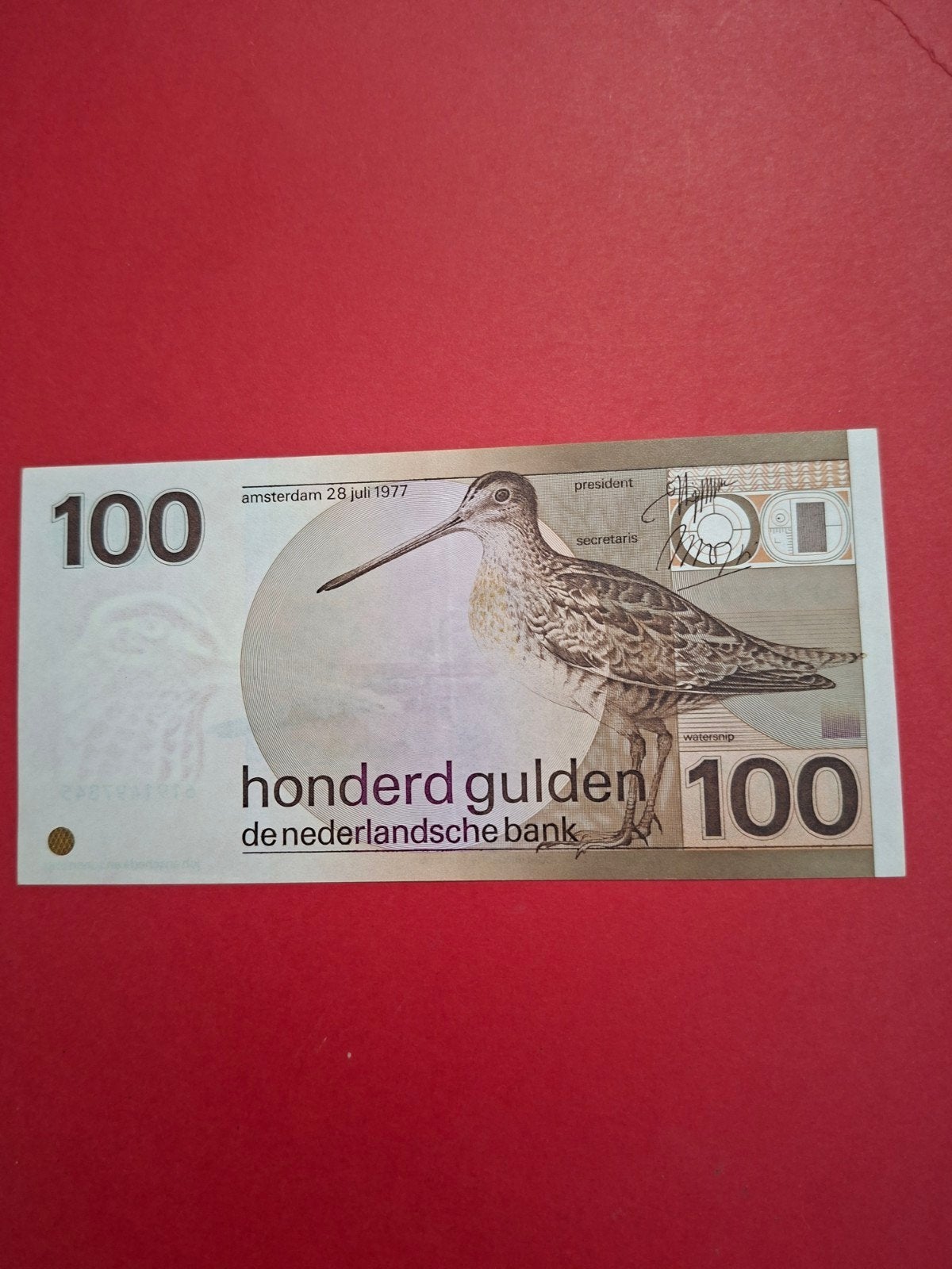 100 Gulden Snip uit 1977 in AUNC
Serie nummer 6191497845
NVM, Ophalen of Verzenden, 100 gulden, Los biljet