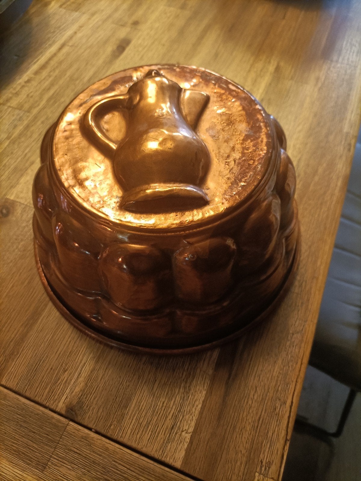 Antieke Koperen Puddingvorm met Kan Reliëf, Antiek en Kunst, Antiek | Koper en Brons, Ophalen of Verzenden