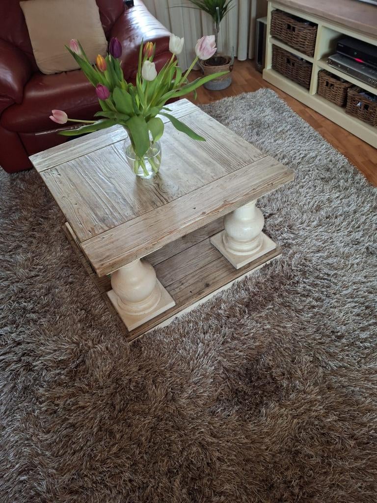 Steigerhout blad 0.70x0.70  met witte poten  hoog 0 ,45  cm, 50 tot 100 cm, Minder dan 50 cm, Rechthoekig, Overige houtsoorten