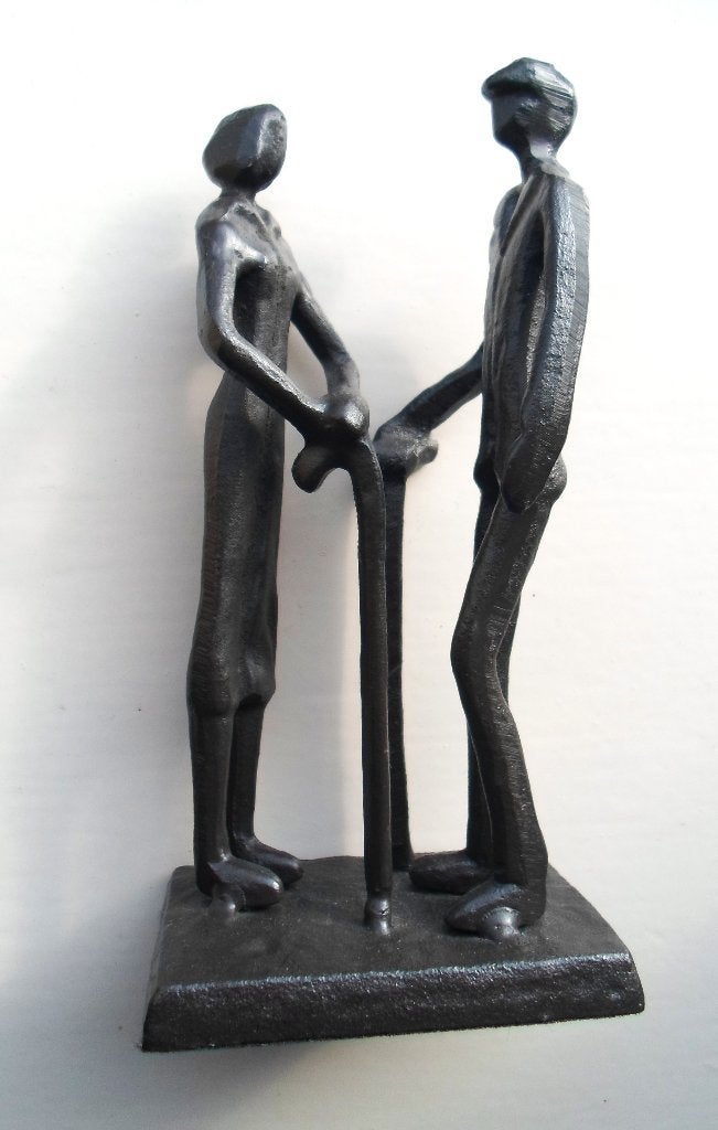 Metalen Sculptuur Age. Antraciet/ zwart., Zwart, Textiel, Gemerkt, Beeld