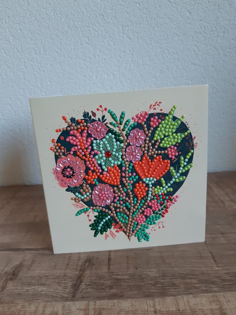 Diamond Painting Bedankkaart Bloemen Hart, Hobby en Vrije tijd, Kaarten | Zelfgemaakt, Ophalen of Verzenden, Zo goed als nieuw