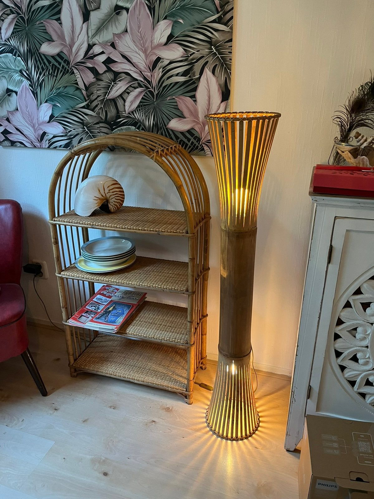 Vintage bamboe vloerlamp, Verzamelen, Retro, Ophalen