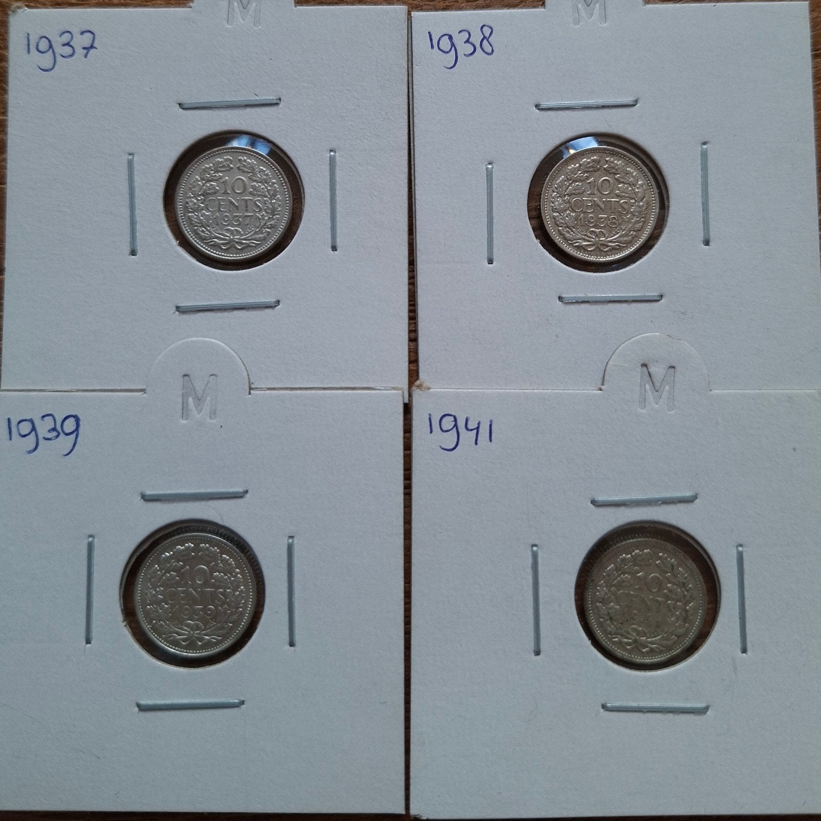 10 cent 1937, 1938, 1939, 1941 | dubbeltjes, Setje, Zilver, Overige landen, Ophalen of Verzenden