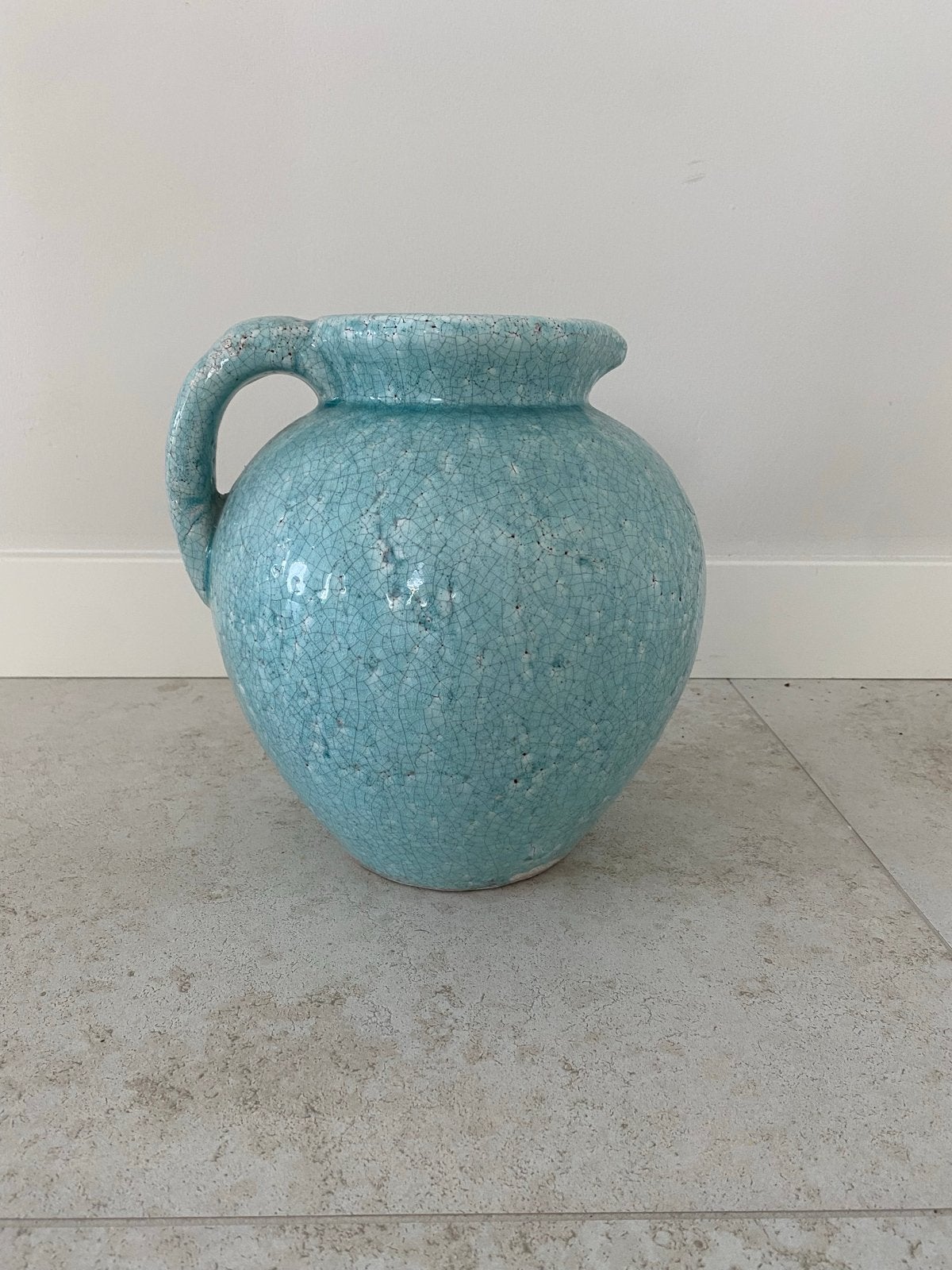 Brynx turquoise craquelé vaas/kan, Ophalen, Blauw, Met patroon/structuur, 25 cm