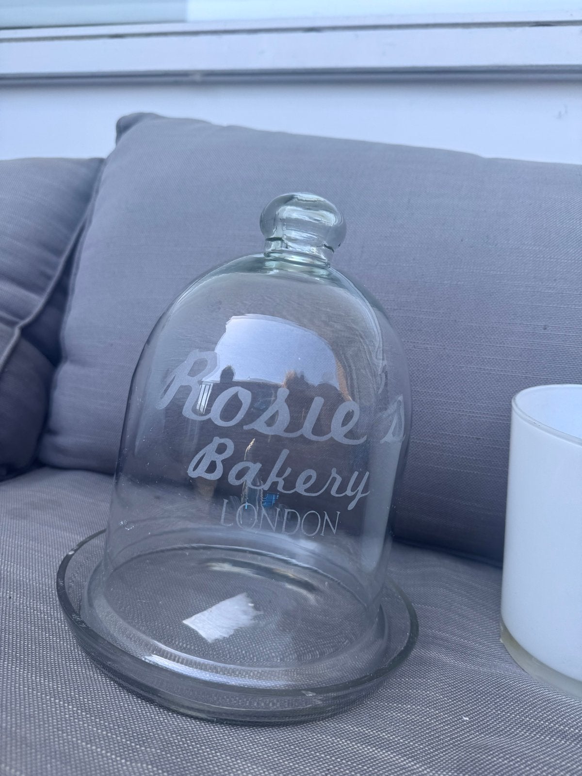 Riviera maison stolp met opschrift 'Rosie's Bakery London', Ophalen of Verzenden, Gebruikt, Glas, Vintage