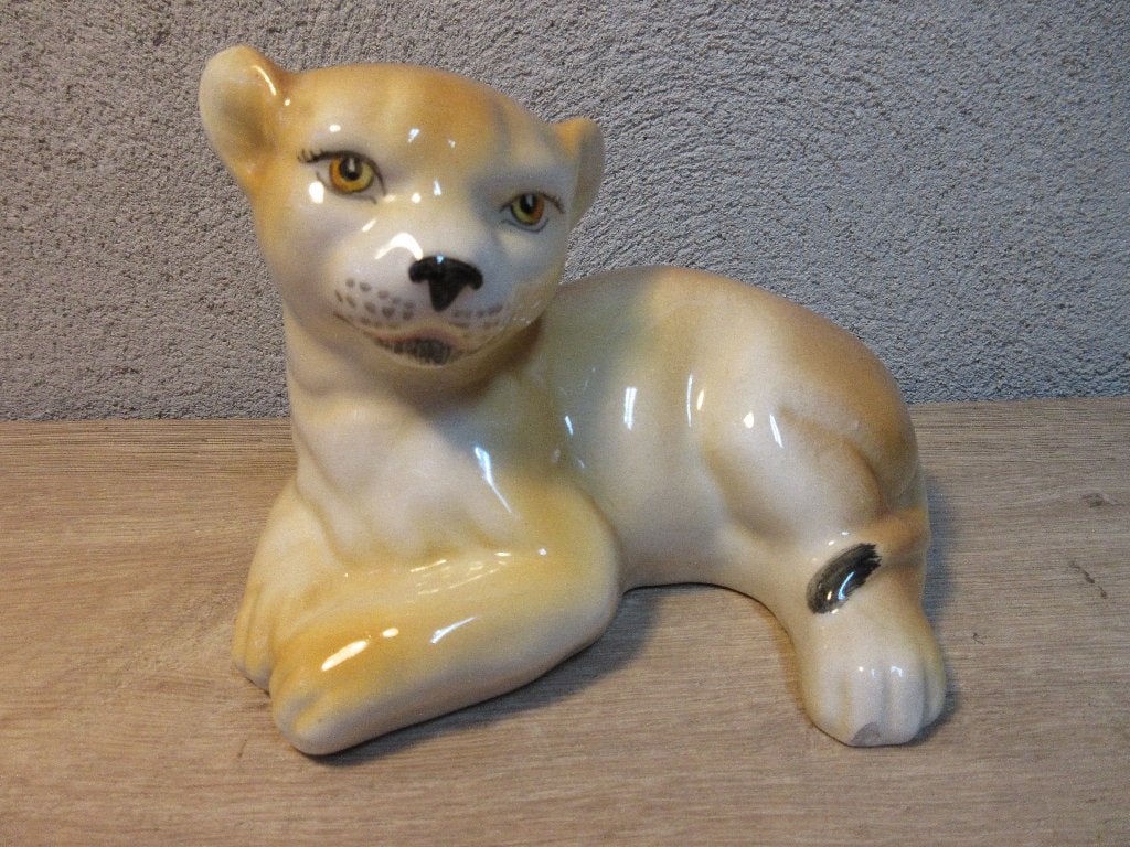 Vintage Italiaans beeldje van een leeuw leeuwenwelpje, Verzamelen, Beelden en Beeldjes, Ophalen of Verzenden, Gebruikt, Dier