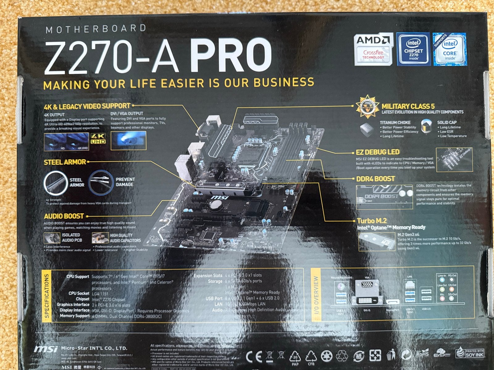 MSI Z270-A PRO Moederbord - incl proc. en geh., Computers en Software, Ophalen of Verzenden, Zo goed als nieuw, Intel, DDR4