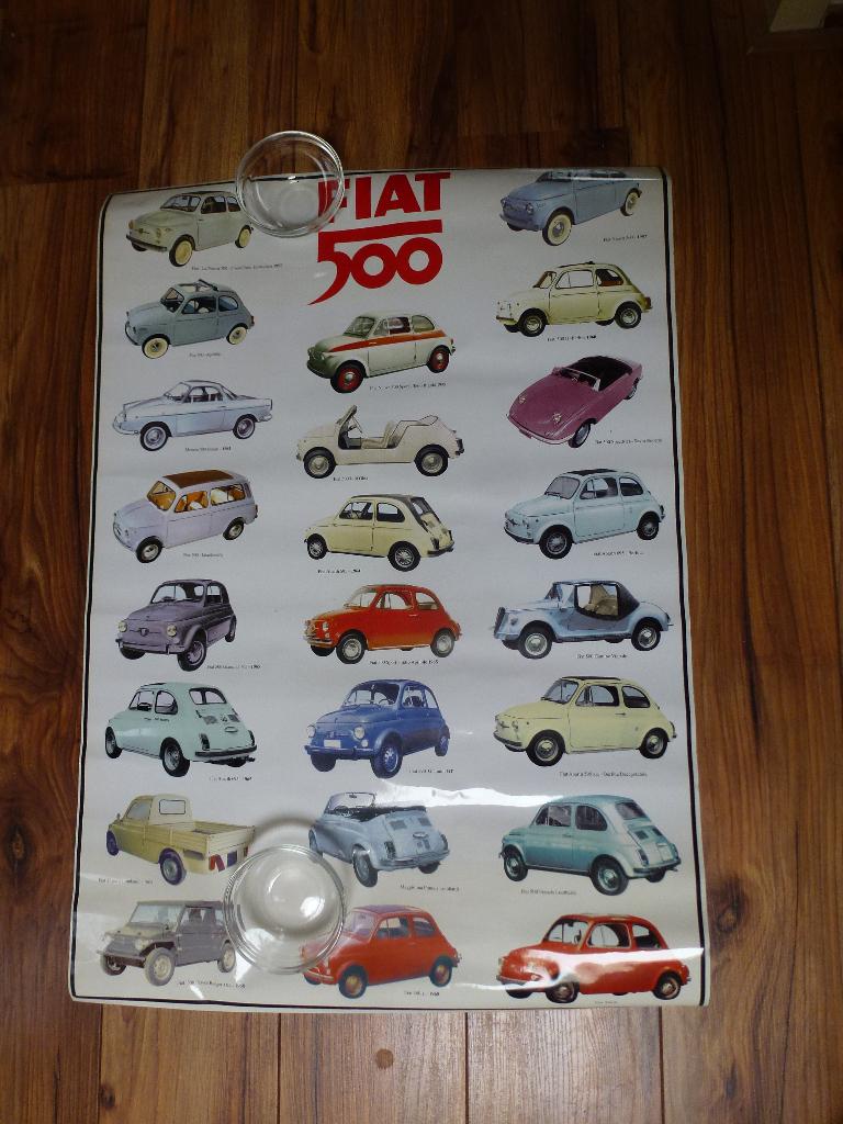 Vintage Fiat 500 Classic modellen poster, Ophalen of Verzenden, Zo goed als nieuw, Auto's