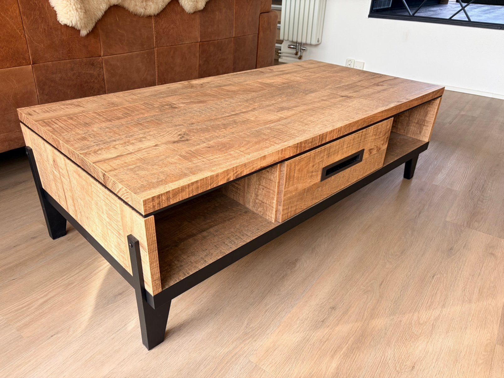 Nieuwe Salontafel Union - Lamulux Mango met lade en vakken, Ophalen, 100 tot 150 cm, Nieuw, 50 tot 100 cm