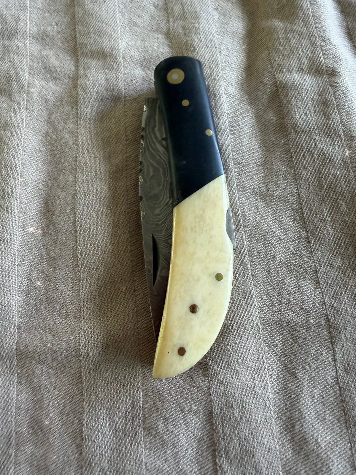 Uniek Damast Zakmes met Leren Etui, Ophalen of Verzenden