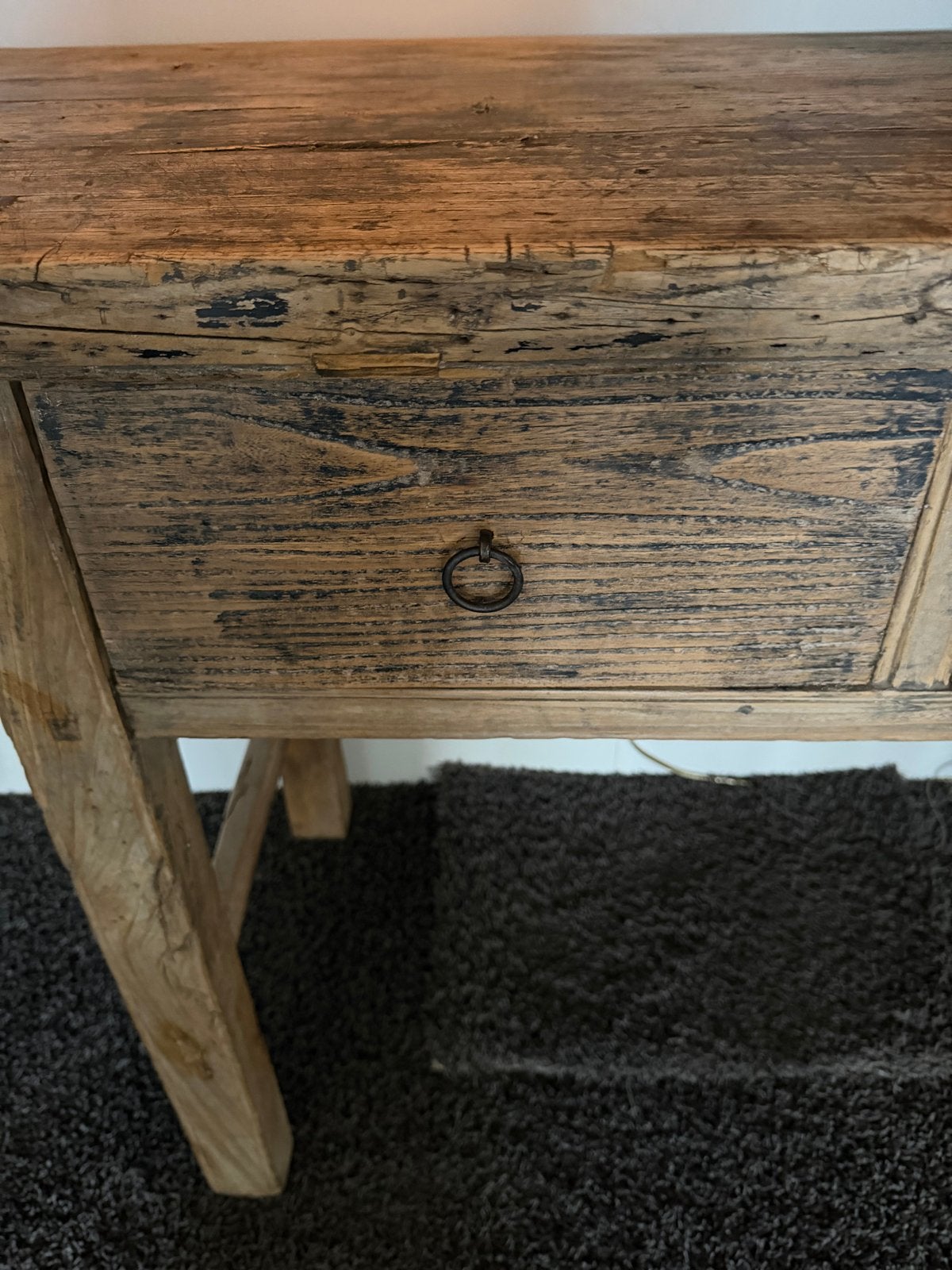 Landelijke sidetable van massief hout met 2 laden, Huis en Inrichting, Ophalen, Zo goed als nieuw, 150 tot 200 cm, Overige vormen