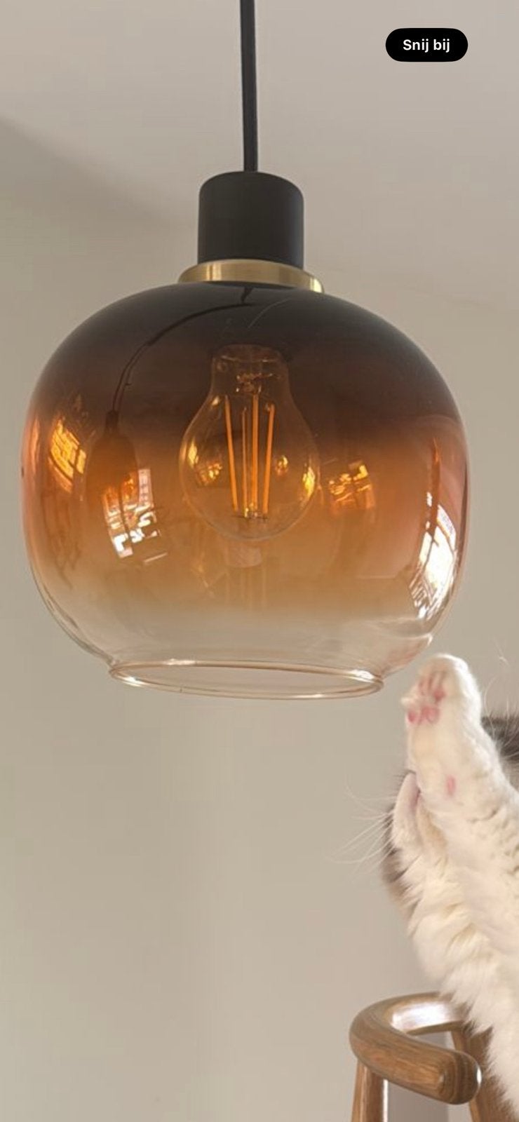 Hanglamp met drie glazen bollen brons zwart, Ophalen, Zo goed als nieuw