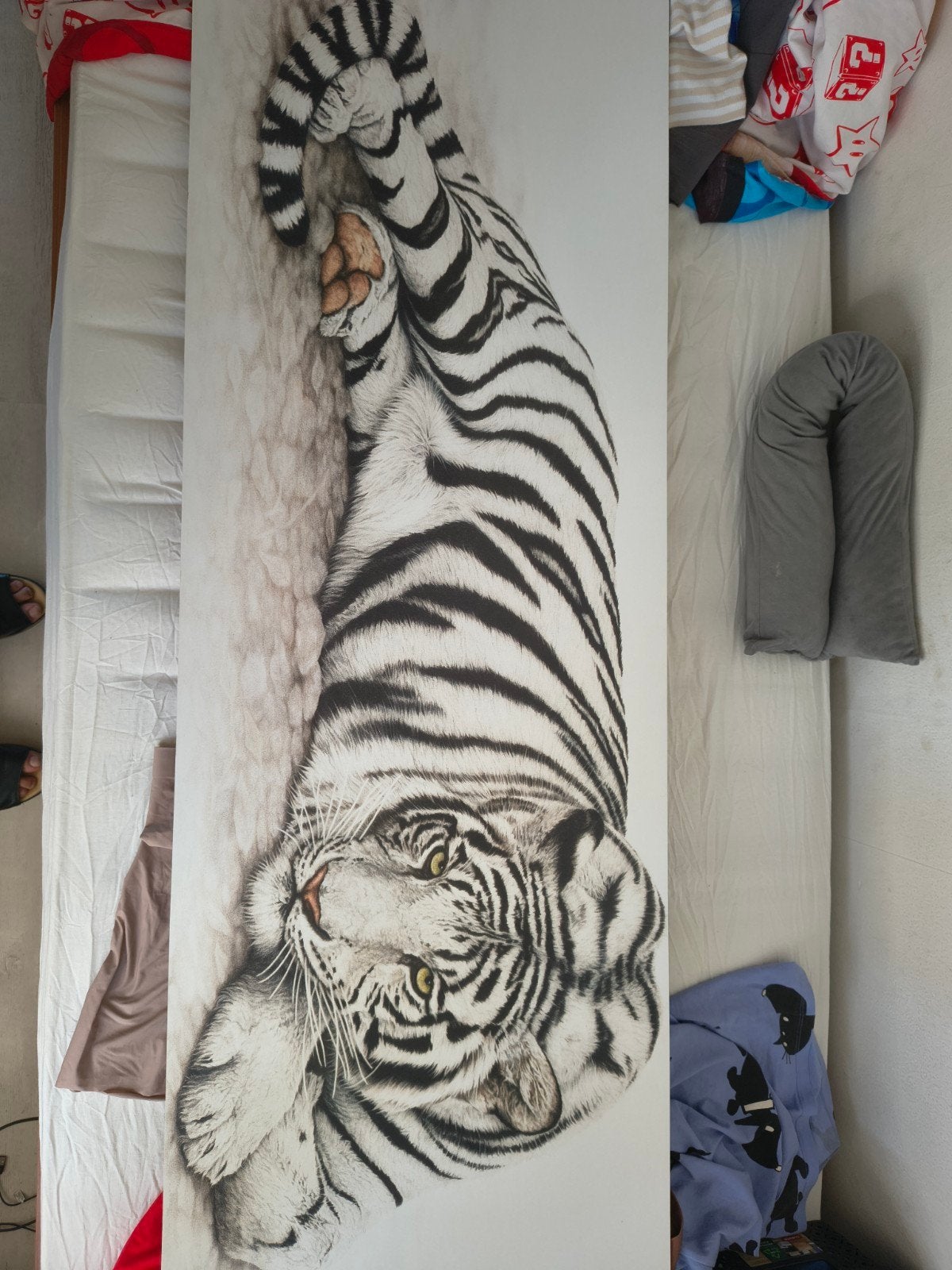 Groot schilderij witte tijger 152x52 cm, Realistisch, Dieren, Ophalen of Verzenden, Overige technieken