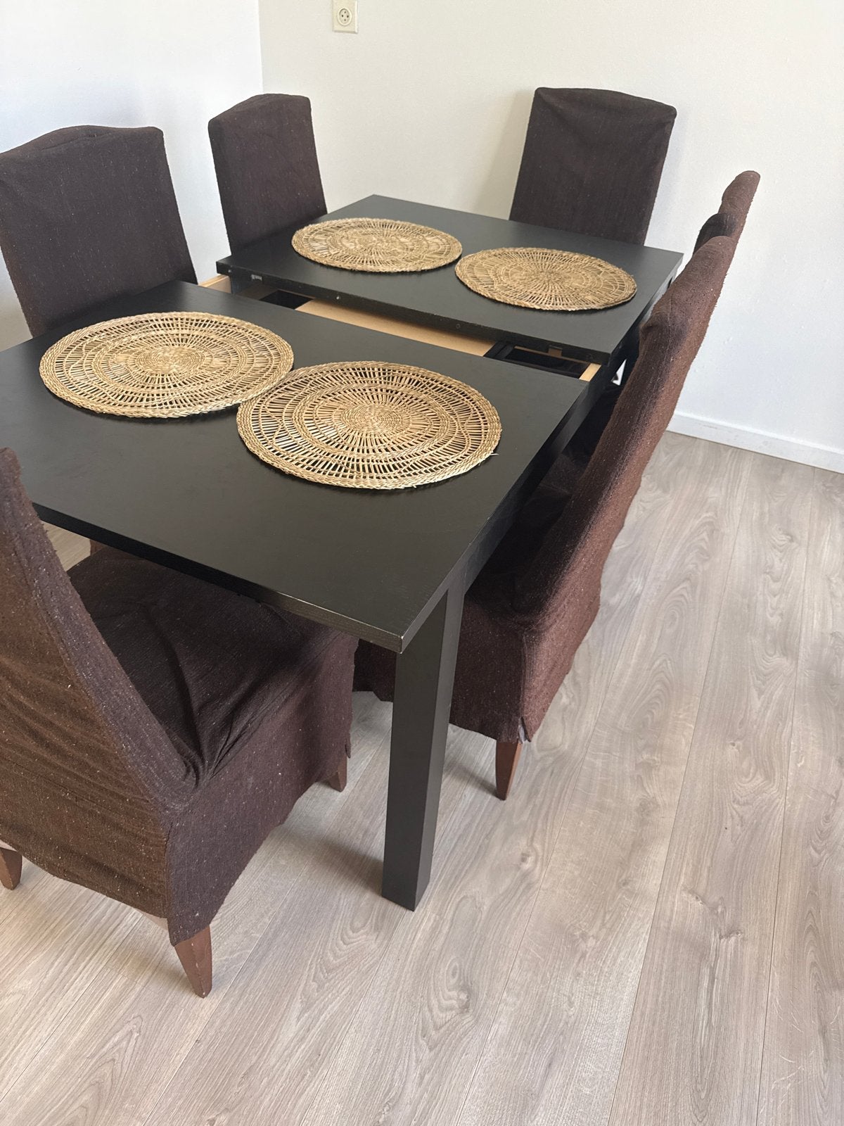 Uitschuifbare eettafel met 6 stoelen, Huis en Inrichting, Ophalen, Gebruikt, 200 cm of meer, 50 tot 100 cm