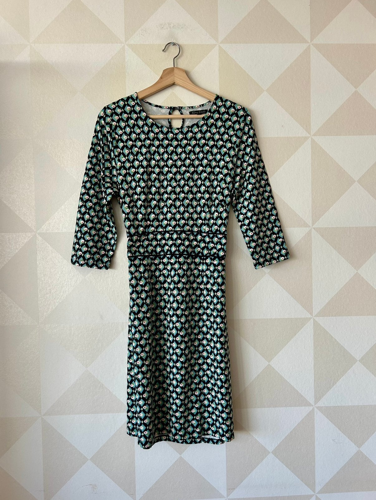 King Louie Dress jurk zwart blauw bloem L/40, Blauw, Maat 42/44 (L), Ophalen of Verzenden, Zo goed als nieuw