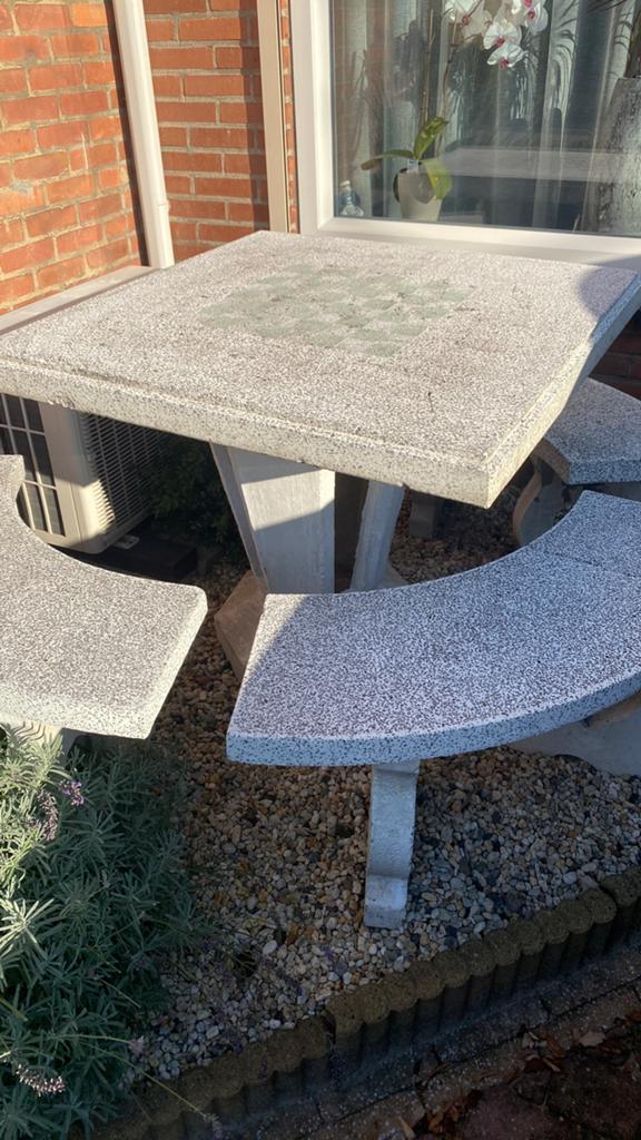 Betonnen tuinset met 3 bankjes, Ophalen, Gebruikt, Overige materialen, Tuinset