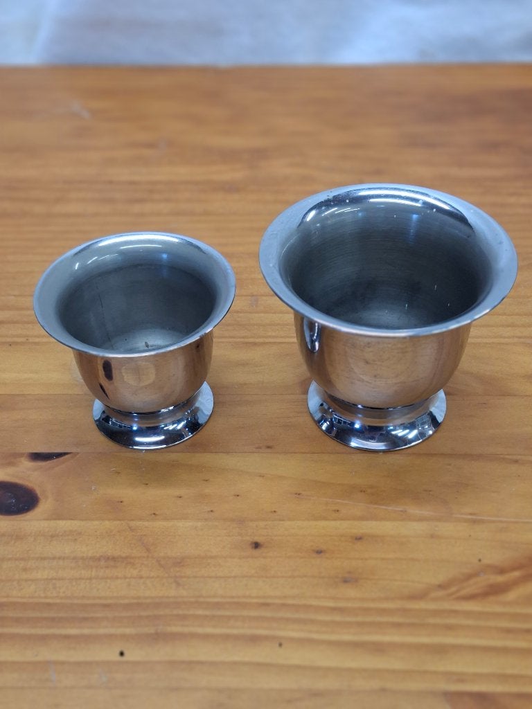 Set van 2 Vintage Metalen Bekers / Dessertcoupes (RVS/Inox), Overige typen, Ophalen of Verzenden, Zo goed als nieuw, Overige stijlen