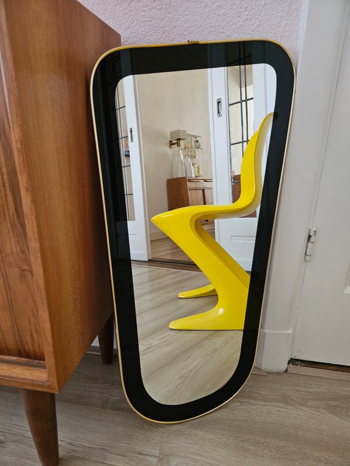Vintage Mid Century 50s asymmetrische spiegel, .., Gebruikt, Ophalen of Verzenden, Minder dan 100 cm