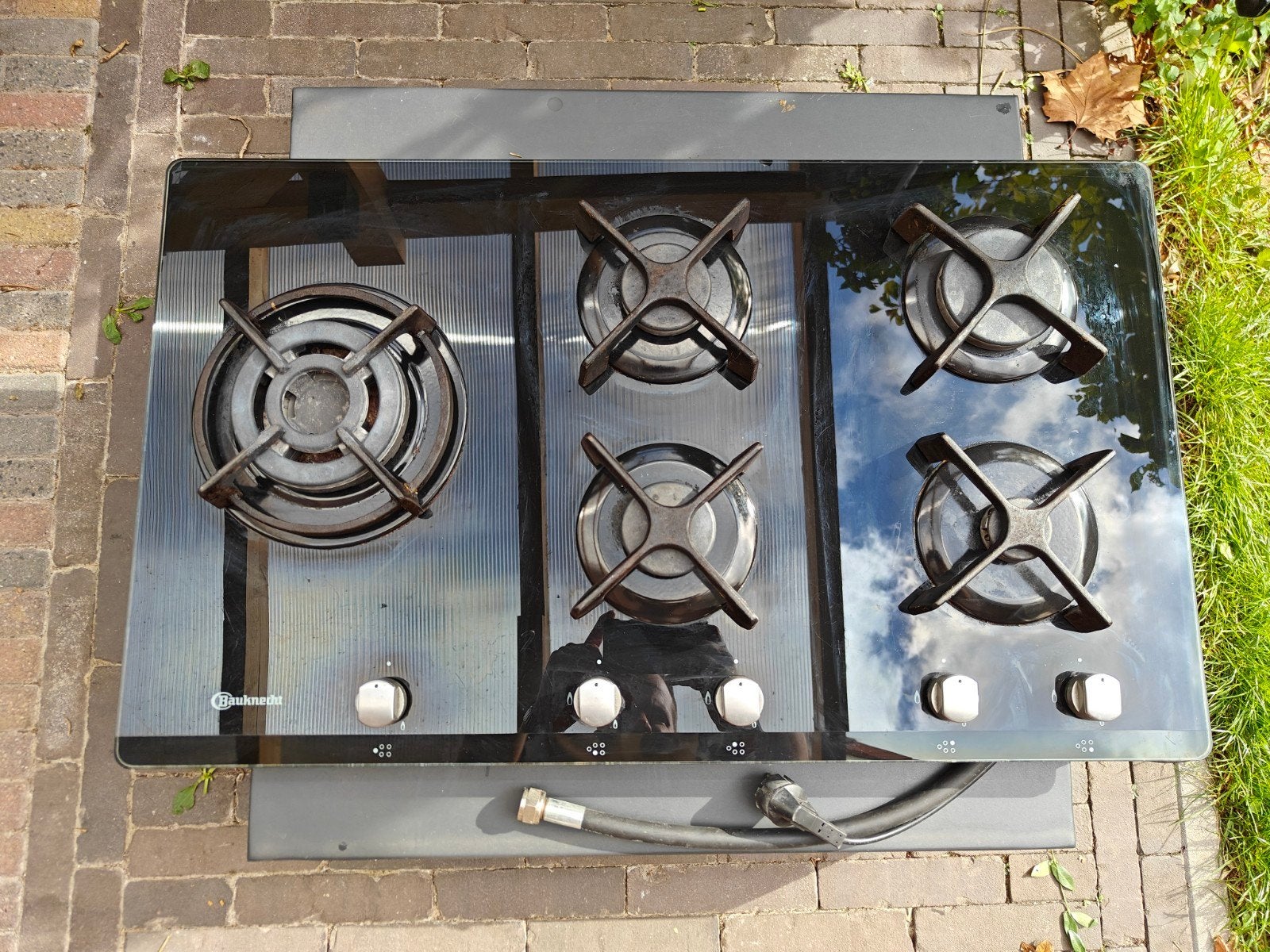 Bauknecht 86cm gaskookplaat met 4 pitten + wokbrander, Ophalen, Gebruikt, Inbouw, Gas