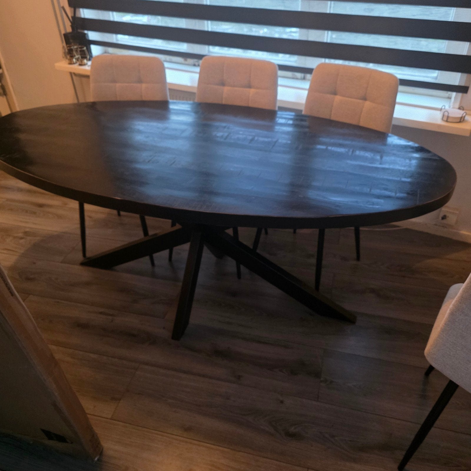 Mango houten ovale tafel., Ophalen, Overige materialen, 100 tot 150 cm, Vijf personen of meer