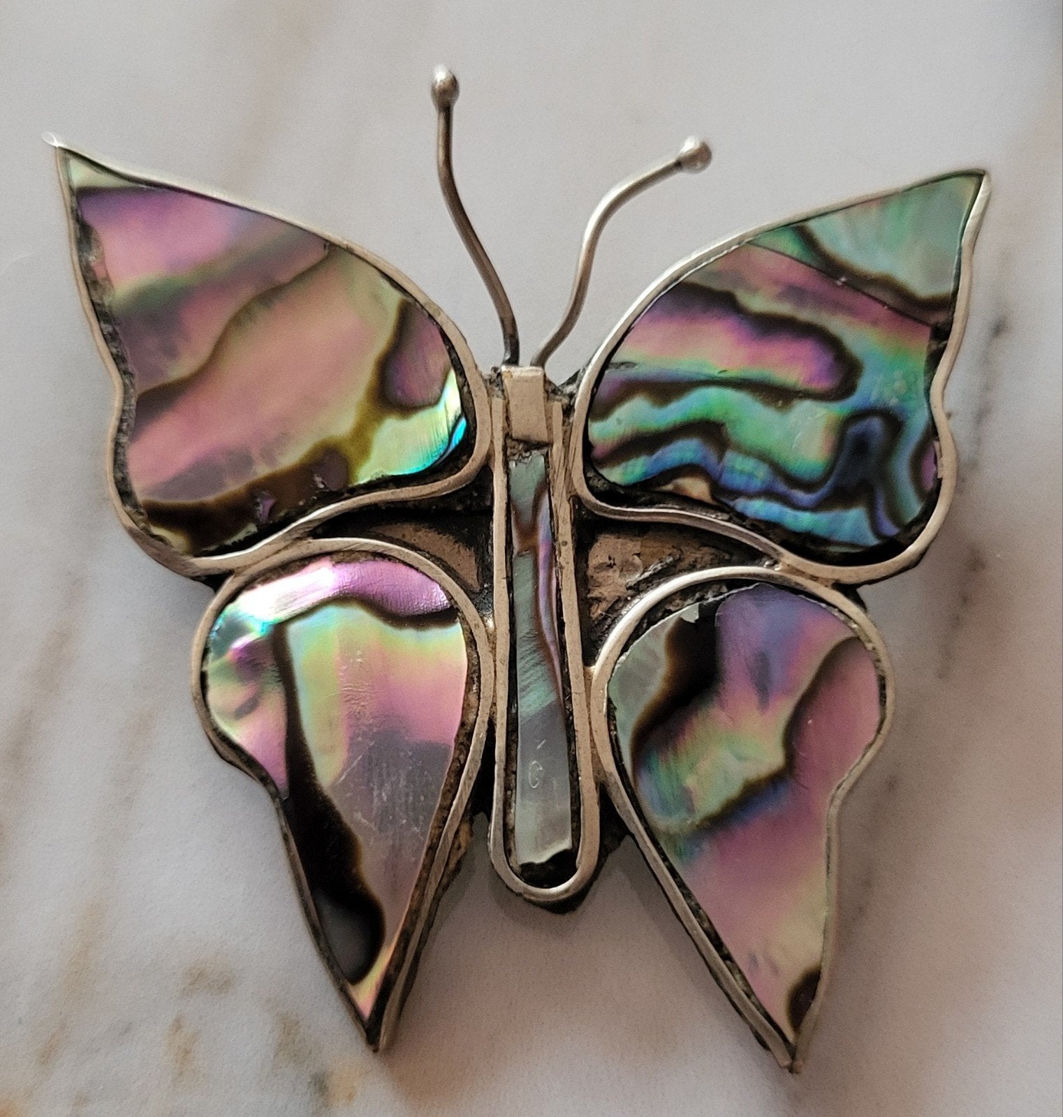 Mexicaanse Vlinder Broche – Alpaca Zilver & Abalone, Overige materialen, 4 tot 7 cm, Verzenden, Met parel