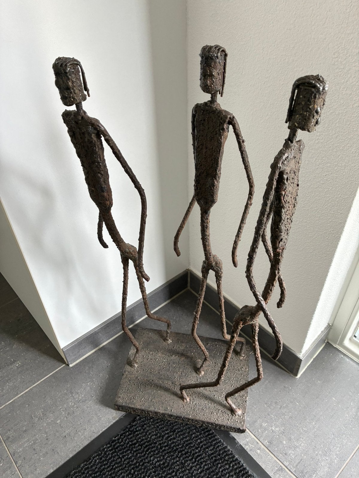 Metalen ornament op voet gelast zwart kunst, Groep mensen, 50 - 100 cm, Zwart, Handgemaakt