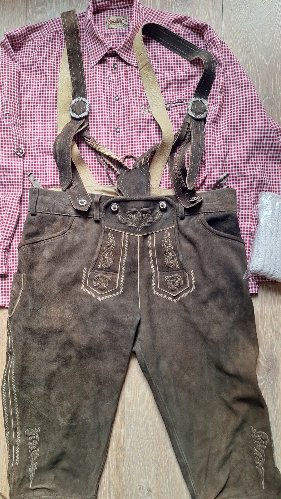 Lederhose 54 overhemd kousen trachten oktoberfeest, Ophalen of Verzenden, Gedragen, Maat 56/58 (XL)