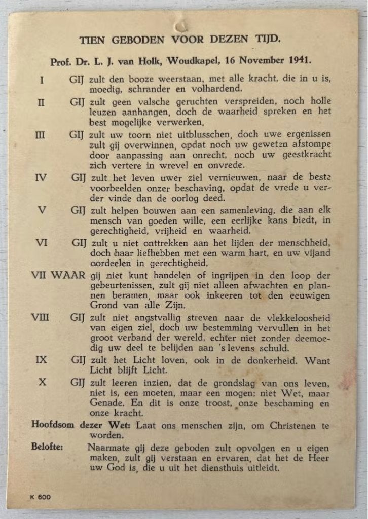 Tien geboden van deze tijd - L.J. van Holk op kaart (1941), Verzamelen, Militaria | Tweede Wereldoorlog, Ophalen of Verzenden