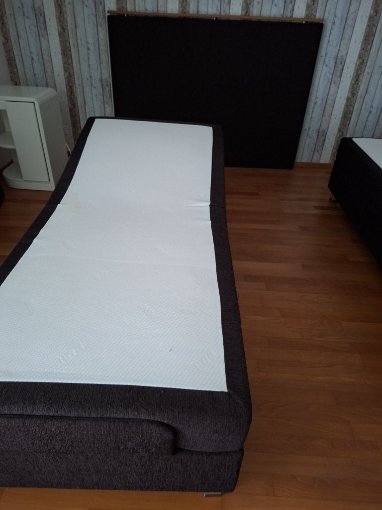 Jensen Ambassador boxspring 2 x 90x200 met hoofdbord, Ophalen, Gebruikt, Bruin, Tweepersoons