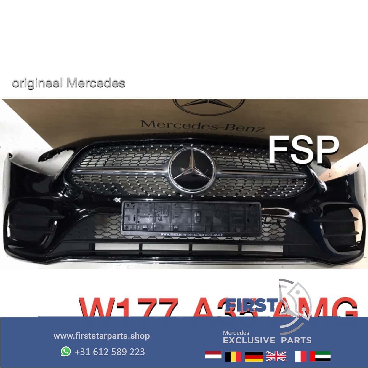 W177 AMG BUMPER ZWART + DIAMOND GRIL COMPLEET A35 ORIGINEEL, -, Voor, -, Bumper