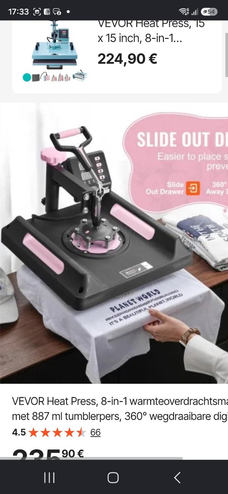 VEVOR Heat Press 8-in-1 Warmteoverdrachtsmachine, Roze, Overige thema's, Nieuw, Machine