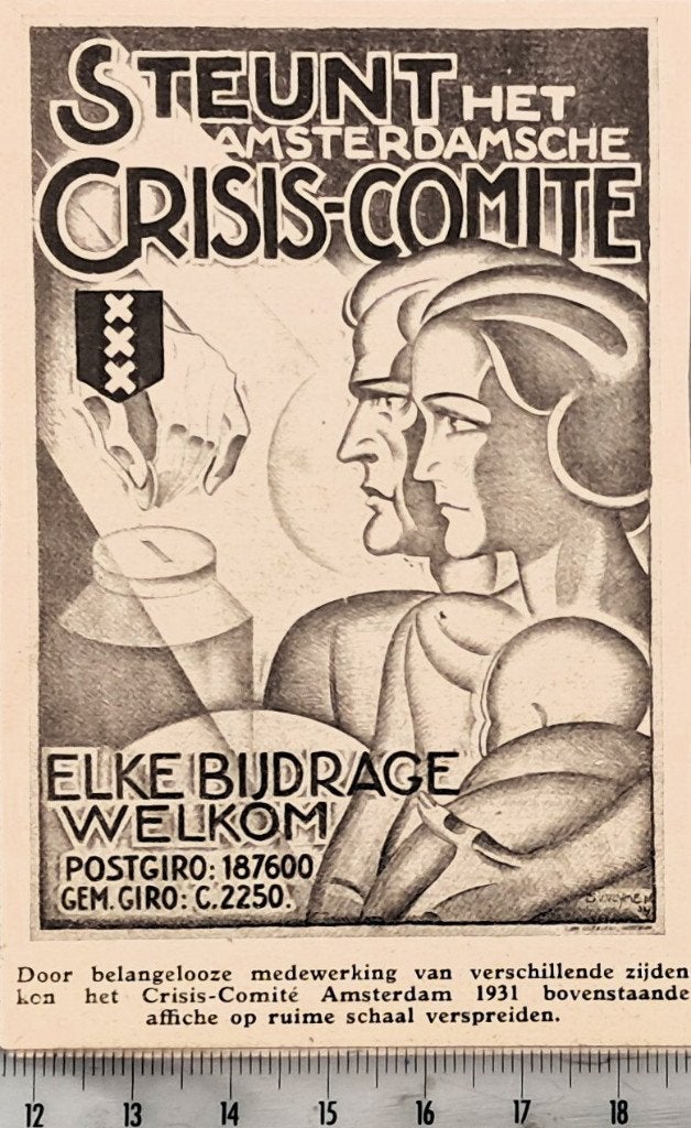 Amsterdam 1932, afb. affiche Crisis-Comité 1931, Verzenden, Voor 1940, Gebruikt, Overige onderwerpen